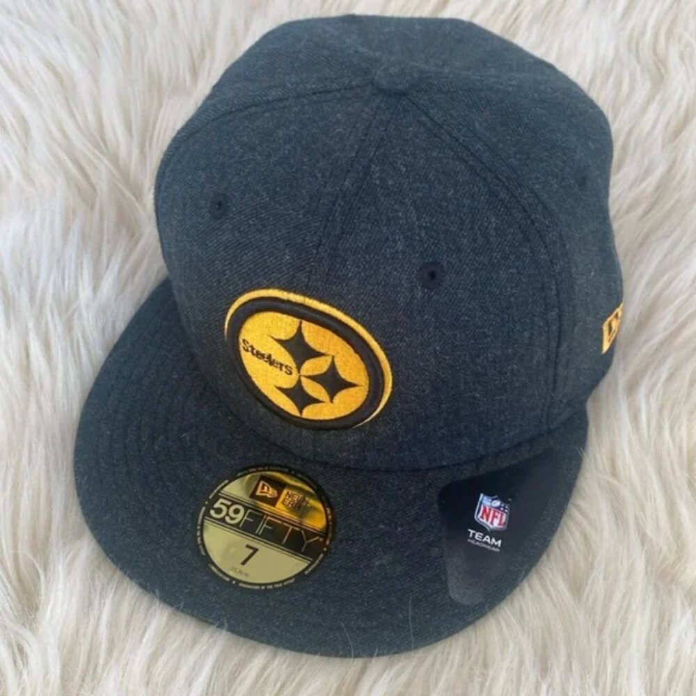 Men's Pittsburgh Steelers New Era Heathered Black 59FIFTY Fitted Hat sz 7 NWT